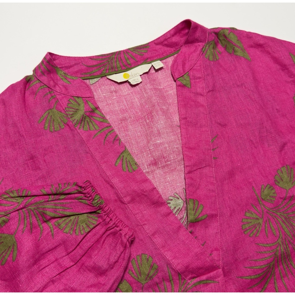 Boden Women's 100% Linen Tunic Top Blouse Floral Palm Leaves Size 8 Hawaii Boho